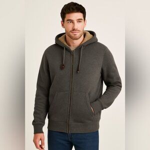Tu Sherpa-Lined Full Zip Hoodie in Charcoal Gray - Size XL